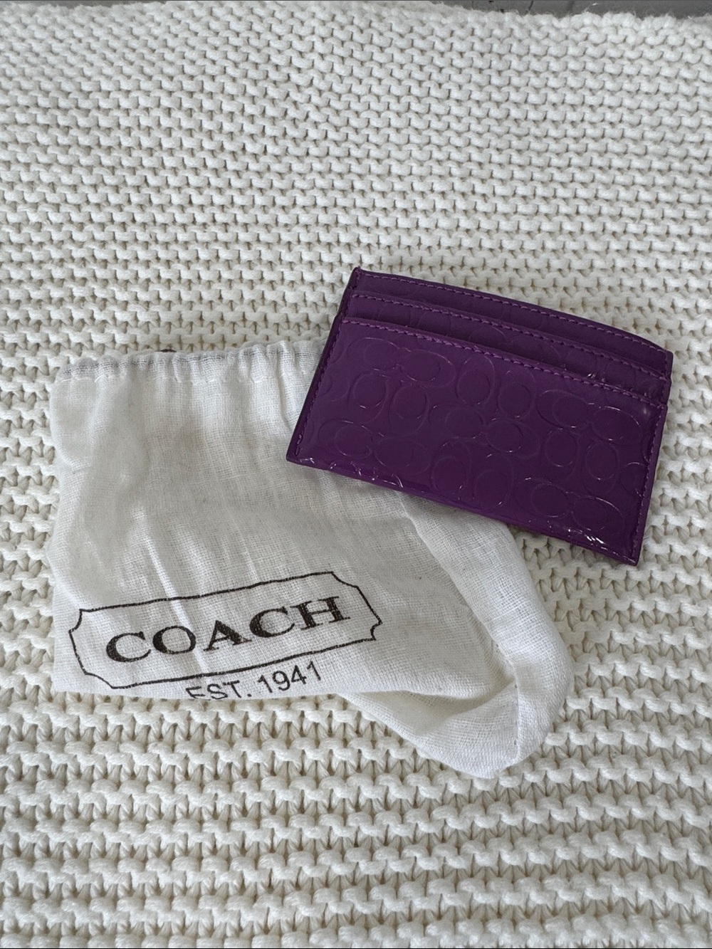 Coach Patent Signature Card Case in Deep Purple